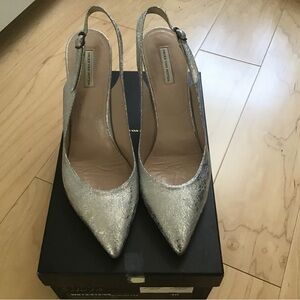Dries Van Noten Shimmering Silver Slingback Heels